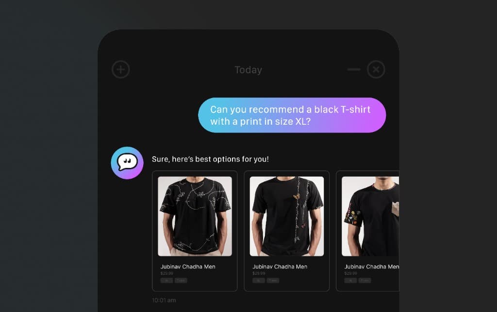 Stardix Chatbot recommending product options in a carousel banner
