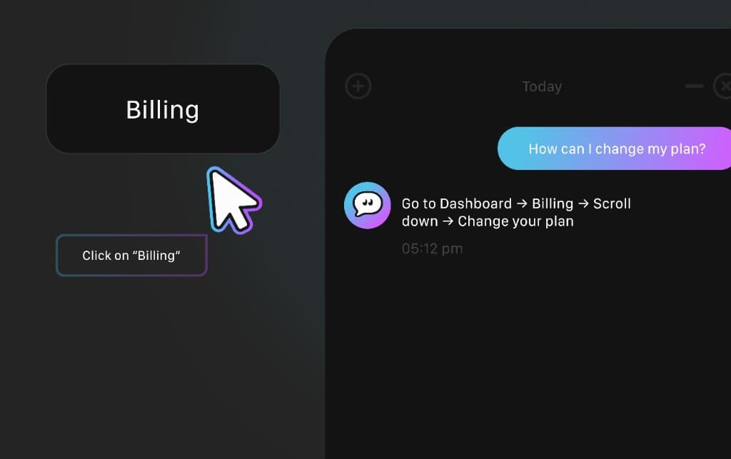 Stardix Chatbot guiding a visitor to Billing with a smart cursor